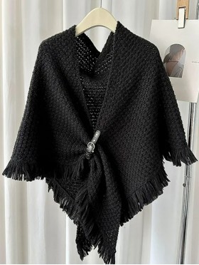 Knitted Cape w/ Buckle Detailing